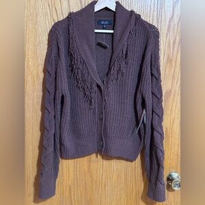 Witty Fox NWT sweater cardigan super‎ soft fringe chocolate brown sz medium